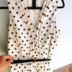 Women's Polka Party Sleeveless Dress with Belt